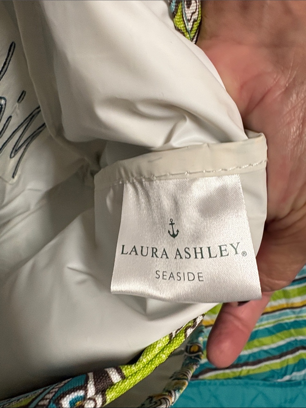 Laura Ashley Teal, Lime & Brown Striped Quilted Comforter - Picture 4 of 7